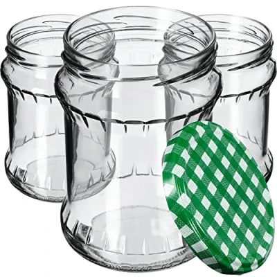 Image of KADAX Preserving Jars 500ml, Storage with Screw Lids, Jars, Jam Round (Green Checked/Pack of 8)