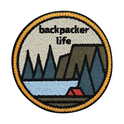 Image of Finally Home Backpacker Life Iron On Patches, Hiking Mountain Patch, Forest Camping Sew Tree Patch