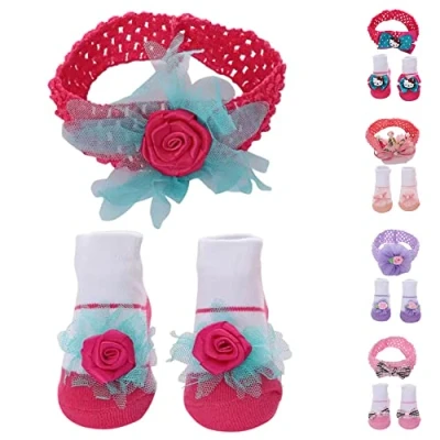 Image of Newborn Infant Baby Headband for Girl Socks Set Bow 0 3 6 9 12 months Gift Headbands (Headband 4)
