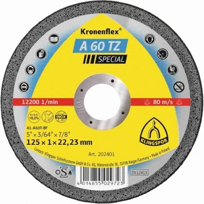 Image of Klingspor Kronenflex A 60 TZ Special Cutting Discs 115 x 1 22.23 mm Straight for Stainless Steel and 202400 Pack of 25