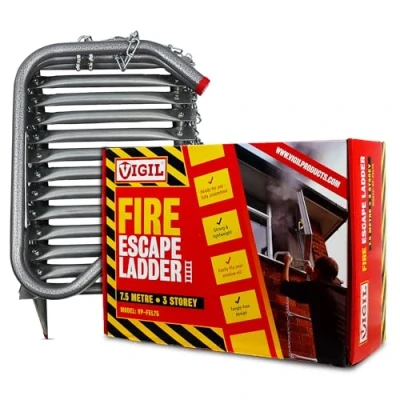 Image of Vigil Three Storey Fire Escape Ladder Emergency Safety Portable Steel Compact Lightweight External Rescue 350 Kg Capacity Universal Window Mounting 7.5m/24 feet, 6 inches