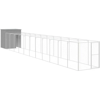 Image of vidaXL Dog House with Run Light Grey 165x1271x181 cm Galvanised Steel