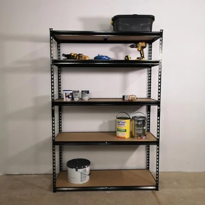 Image of Samuel ALEXANDER Garage Shelving 122cm Wide &amp; 183cm High Heavy Duty 5 Tier Multipurpose Metal Racking Unit/Warehouse Storage in Black