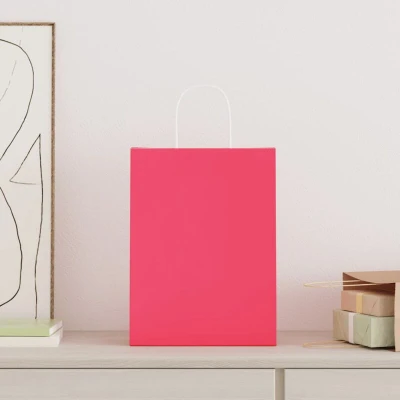 Image of vidaXL Paper Bags 50 pcs with Handles Pink 26x12x35 cm