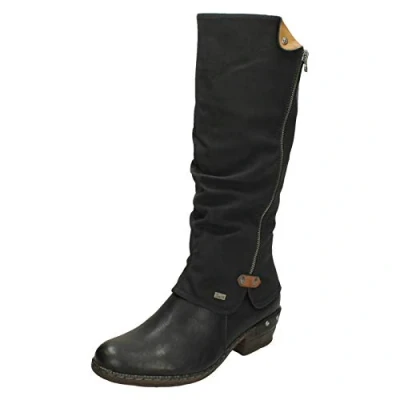 Image of Rieker Womens Black Low Heel High Leg Boot Size 6.5 UK