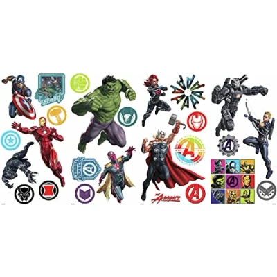 Image of RoomMates RMK4289SCS Classic Avengers Peel and Stick Wall Decals, 26, Red, Green, Blue, Black, Purple, Yellow, 6.22 cm. cm by 21.87 26.52