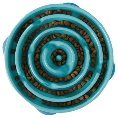Image of Outward Hound Slow Feeder Dog Bowl Makes Meal Time Fun, Slows Down Eating, Promotes Healthy Digestion, Prevents Bloat Slip Resistant and Durable, Food &amp; Water Bowl, Size Large (Turquoise)