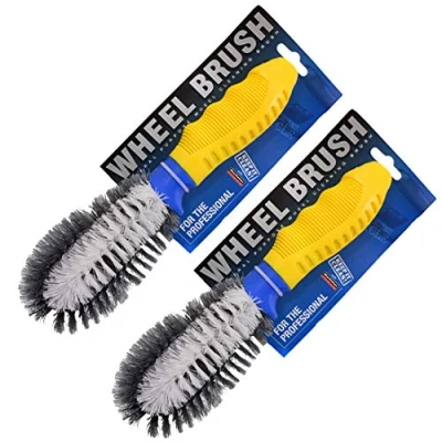 Image of Smart Tech Car Care Standard Stiff Bristle Alloy Wheel Cleaning Brush Yellow &amp; Grey