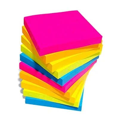 Image of 6 Pads NEON Coloured Removable Sticky Post It Notes 76x76mm 100 Sheets per pad Blue, Pink, Green, Yellow [SKU: SNPAD 6)