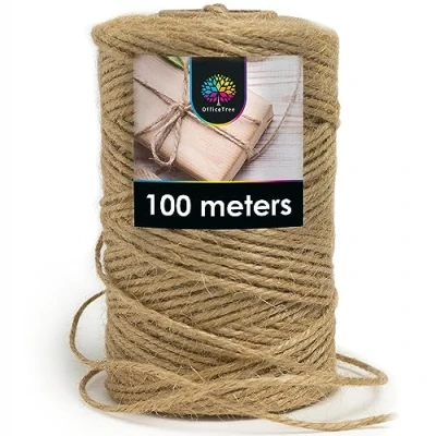 Image of OfficeTree 100m Jute Twine 2mm 328 ft String Natural for Crafts Garden Gift Wrapping Kraft Parcel Hessian