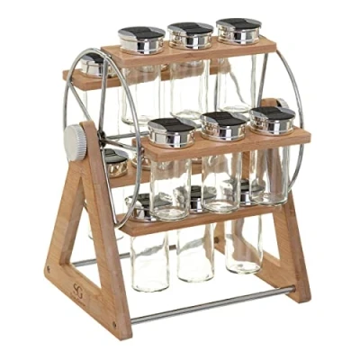 Image of SECRET DE GOURMET Bamboo Spice Stand with 15 glass containers
