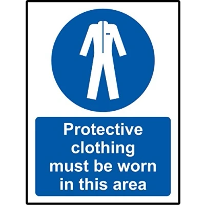 Image of Mandatory signs protective clothing must be worn in the area Safety sign 1.2mm Rigid plastic 200mm x 150mm