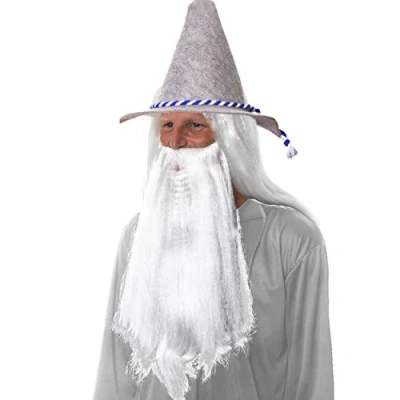 Image of Grey Wizard Wig Beard &amp; Hat One Size Fits Most