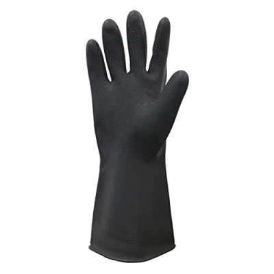 Image of HHPROTECT Chemical Resistant Gloves,Waterproof Reusable Dishwashing Household Cleaning Protective Safety Work Gloves Black 1 Pair