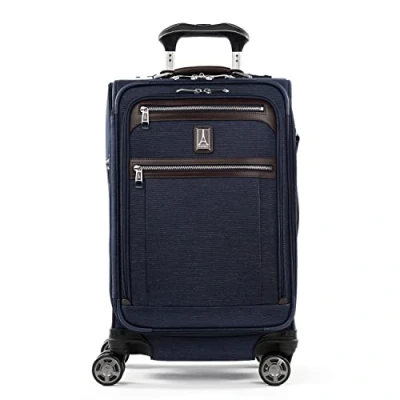 Image of Travelpro Platinum Elite Softside Expandable Luggage, 8 Wheel Spinner Suitcase, TSA Lock, Men and Women, True Navy, Carry On 21 Inch, Luggage