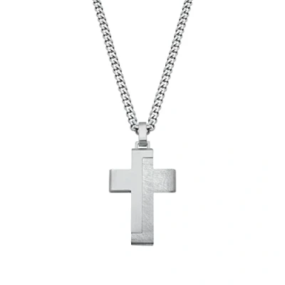Image of s.Oliver chain with pendant stainless steel men necklace, 50 cm, silver, cross, Comes in jewelry gift box, 2024253
