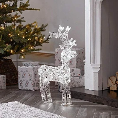 Image of Christmas Outdoor Large Acrylic Standing Reindeer Pre lit with White LEDs Decoration (90cm / Cool LEDs)