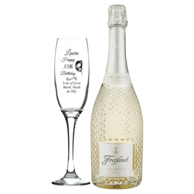Image of Personalised Engraved Fusion Flute Glass &amp; 75cl Freixenet Prosecco Gift Set Birthday Butterfly Design