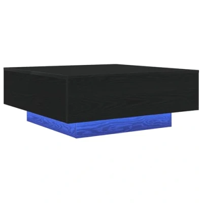Image of vidaXL coffee table black oak led lights contemporary design mdf with veneer living room centerpiece 80x80x31 cm