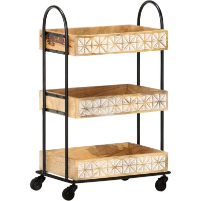 Image of vidaXL 3 Tier Kitchen Trolley 46x30x76 cm Solid Mango Wood