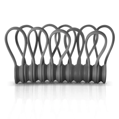Image of 10 Pieces Magnetic Cable Ties, Xrkuu Grey Reusable Organisers Silicone Clips Cord Organiser Straps for Organizing and Bundling Wires, Earphone Cable, Cords, Charger