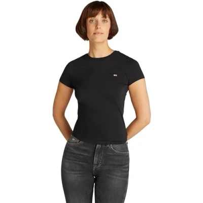 Image of Tommy Jeans SLIM C NECK TEE Basic Tshirt, Women&#039;s, Size: 14, Black