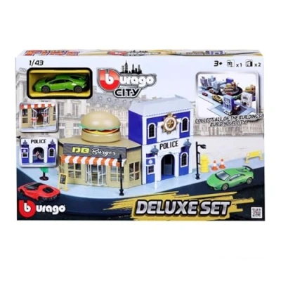 Image of Bburago B18 31507 STREET FIRE CITY DELUXE Playest with 2 Die Cast Cars 1:43 Scale Other License Toy Play set, Mehrfarbig