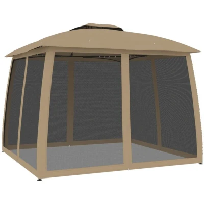 Image of vidaXL Gazebo with Double Roof and Mesh Walls Taupe 2.93x2.93 m Steel