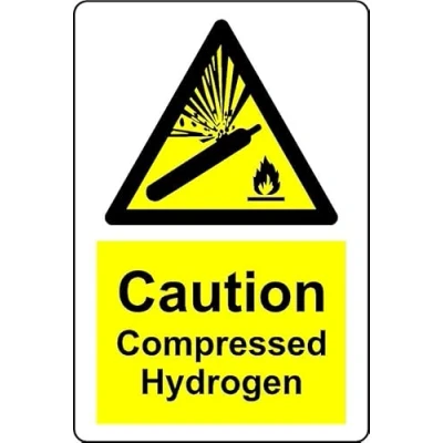 Image of Caution compressed hydrogen gas Safety sign 1mm Plastic (200mm x 150mm)