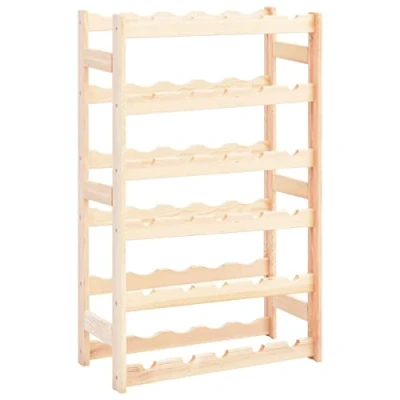 Image of vidaXL Pinewood Wine Rack Rustic Style Freestanding Storage for 30 Bottles in Beige Dining Room/Kitchen
