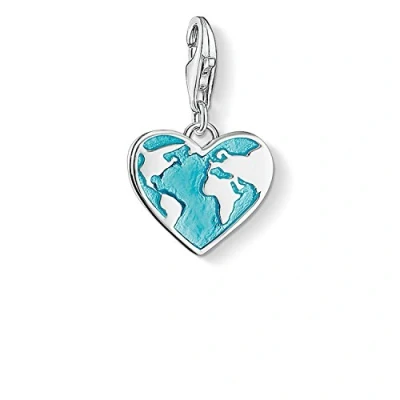 Image of Thomas Sabo Women Charm Pendant Heart Globe Club 925 Sterling Silver 1429 007 17