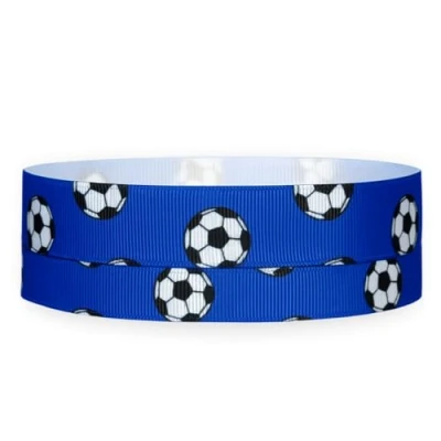 Image of Blue Football 2m x 22mm Wide for Personalised Birthday Cake Decoration Ribbon &amp; Decorating Ideas Present Gift Wrap Bows Toppers or Wrapping Bags Box Balloon String Cards Art Craft