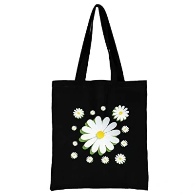 Image of 3D Printed Canvas reusable grocery Bags, Foldable Casual Travel HandBag, Shoulder Beach Tote Shopper bag eco friendly super strong washable Storage bags Shopping for Women (Daisy)