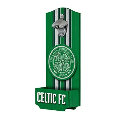 Image of FOCO Scottish Premiership SPFL Football Cetlic Fan Wooden Wall Mounted Bottler Opener with Catcher