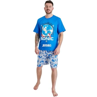 Image of Sonic The Hedgehog Mens Personalised Short Pyjamas Gamer Gaming (UK, Alpha, L, Regular, Sonic)