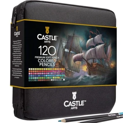 Image of Castle Art Supplies 120 Colouring Pencils Zipper Case Set Quality Soft Core Coloured Leads for Adult Artists, Professionals and Colourists In Neat, Strong Carry Anywhere