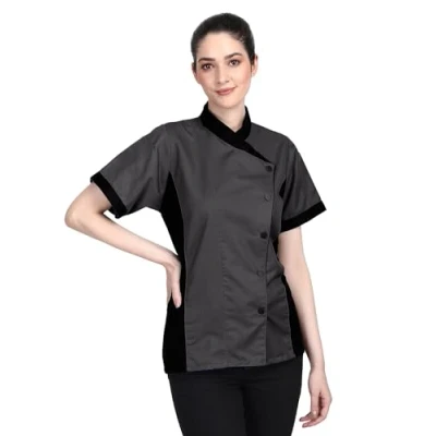 Image of Short Sleeves Women&#039;s Ladies Side Mesh Panel Chef Coat by Uniformates (Grey, S (for Bust 34 35))