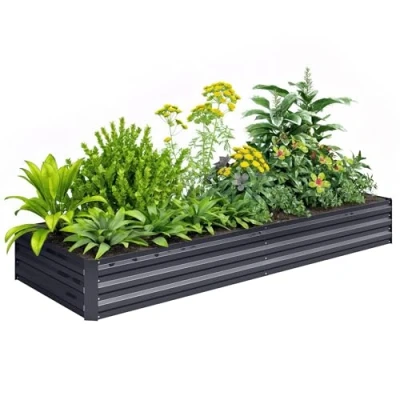 Image of Outsunny 120 x 80cm/241L 90.5cm Galvanised Raised Garden Bed, Metal Elevated Planter Box with Open Bottom, Outdoor Flower Pot for Growing Flowers, Herbs Grey