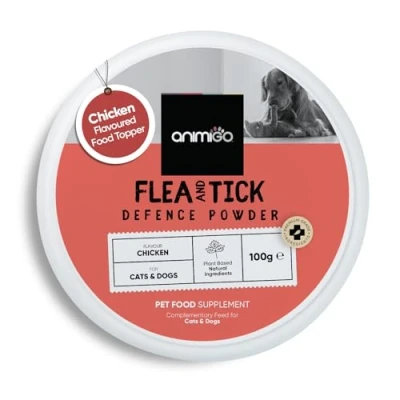 Image of animigo Flea Powder For Cats &amp; Dogs 100g, Natural Chicken Flavor With Vitamins Garlic Effective Supplement (Alternate Of Tablets Cats) Immunity Digestion