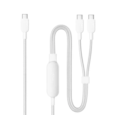 Image of Anker USB C Cable, 4 ft 2 in 1 to Cable 140W Max, Fast Charging for iPhone 16 Series, MacBook, iPad, and More (USB 2.0, Braided, White)