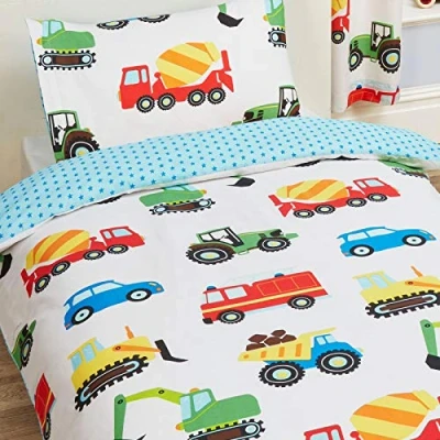 Image of Price Right Home Trucks and Transport Bedroom Range Kids Duvet Cover Set, Fitted Sheet Set &amp; Curtains Available (Junior Set)