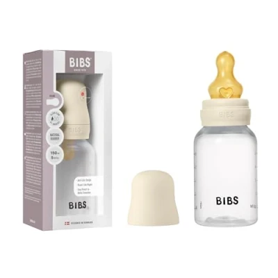 Image of BIBS Baby Bottle 150 ml Natural Rubber Latex Nipple Anti Colic, BPA Free, Round Nipple, Slow Flow, Lightweight &amp; Easy to Clean, Suitable for Newborns 0+ Years Ivory