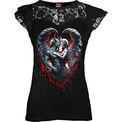 Image of Spiral Solemn Vow Lace Layered Cap Sleeve Top Black S