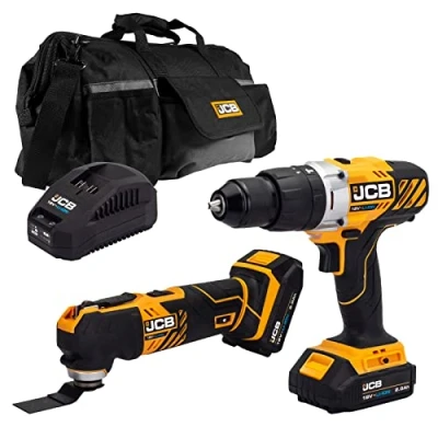 Image of JCB 18V Cordless Combi Drill &amp; Multi Tool, 2X 2.0Ah Battery, Fast Charger, 20&quot; Power Tool Kit Bag, 3 Year Warranty