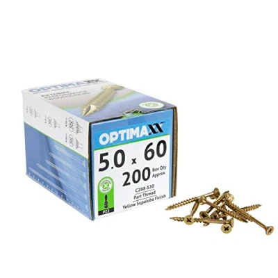 Image of 5.0 Optimaxx Extreme Performance Wood Screws Box Zinc Plate &amp; Yellow Passivated, Pozi (5.0x60mm)