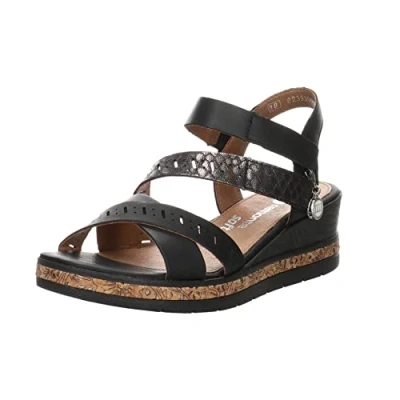 Image of Remonte Womens D3064 wedge heel leather sandals (Black, uk_footwear_size_system, adult, women, numeric, medium, numeric_4)