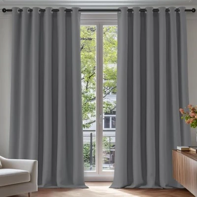 Image of Deconovo Blackout Curtains 90 x Inch Eyelet Bedroom Thermal Insulated for Children Light Grey 2 Panels