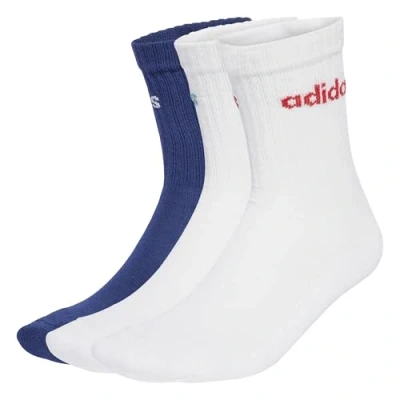 Image of adidas Unisex Linear Crew Cushioned Socks 3 Pairs, Dark Blue/White/White, 8.5 10