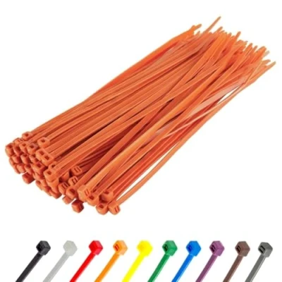 Image of GTSE 100 Pack of Orange Cable Ties, 200mm x 2.5mm Premium Tie Wraps, Nylon Zip Ties