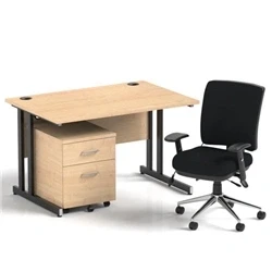 Image of Impulse 1200 Desk Maple/Black Cantilever 2 Dr Mobile Ped Black Chair